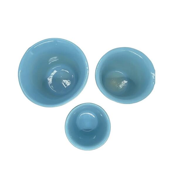 Mid 20th Century HandPainted French Blue Ceramic Planter Flower Pots Set of 3 - Picture 4 of 12